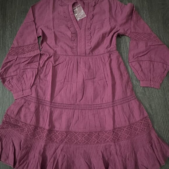 NWOT SUNDANCE Bromlee BERRY Ruffle Trim Dress Size XS Lace Women’s Long Sleeve - Picture 2 of 6